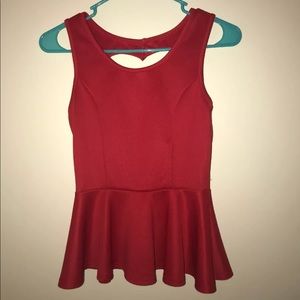 Red peplum heart keyhole shirt